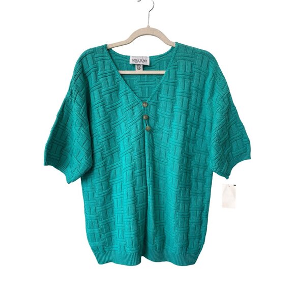 Vintage 90s Carly Blake Sweater Size XL Henley Short Sleeve Knit Deadstock NEW - Picture 1 of 6